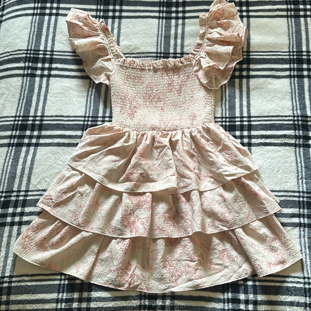 Express pale pink 3 tier ruffle flutter sleeve dress size small